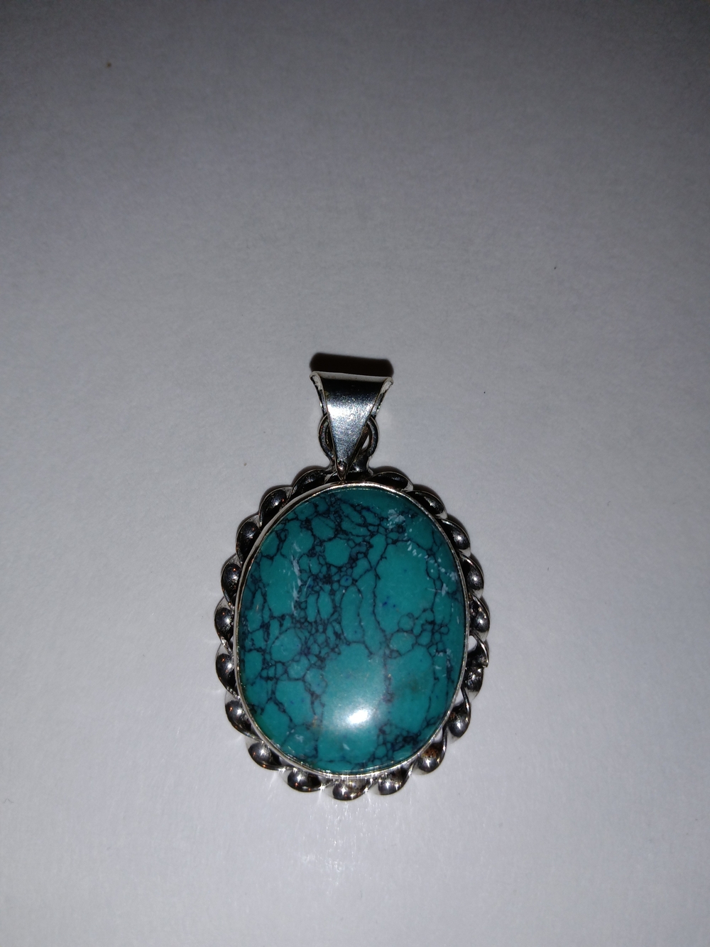Turquoise Stone Pendant - Teal Blue Oval Necklace